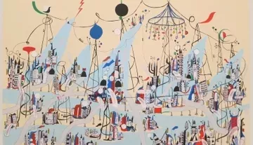 Illustration of a city with a fair happening